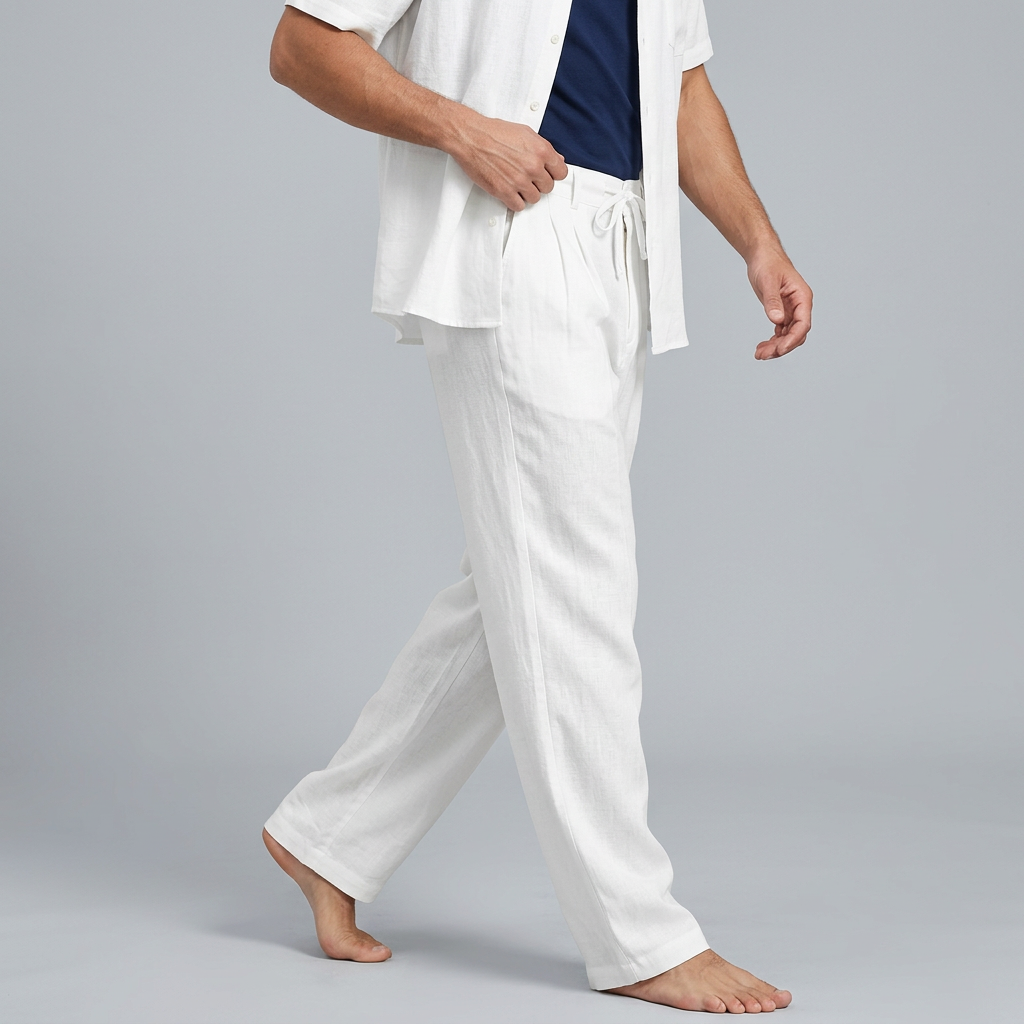 Men’s Drawstring Waist Trousers with Pleated Front