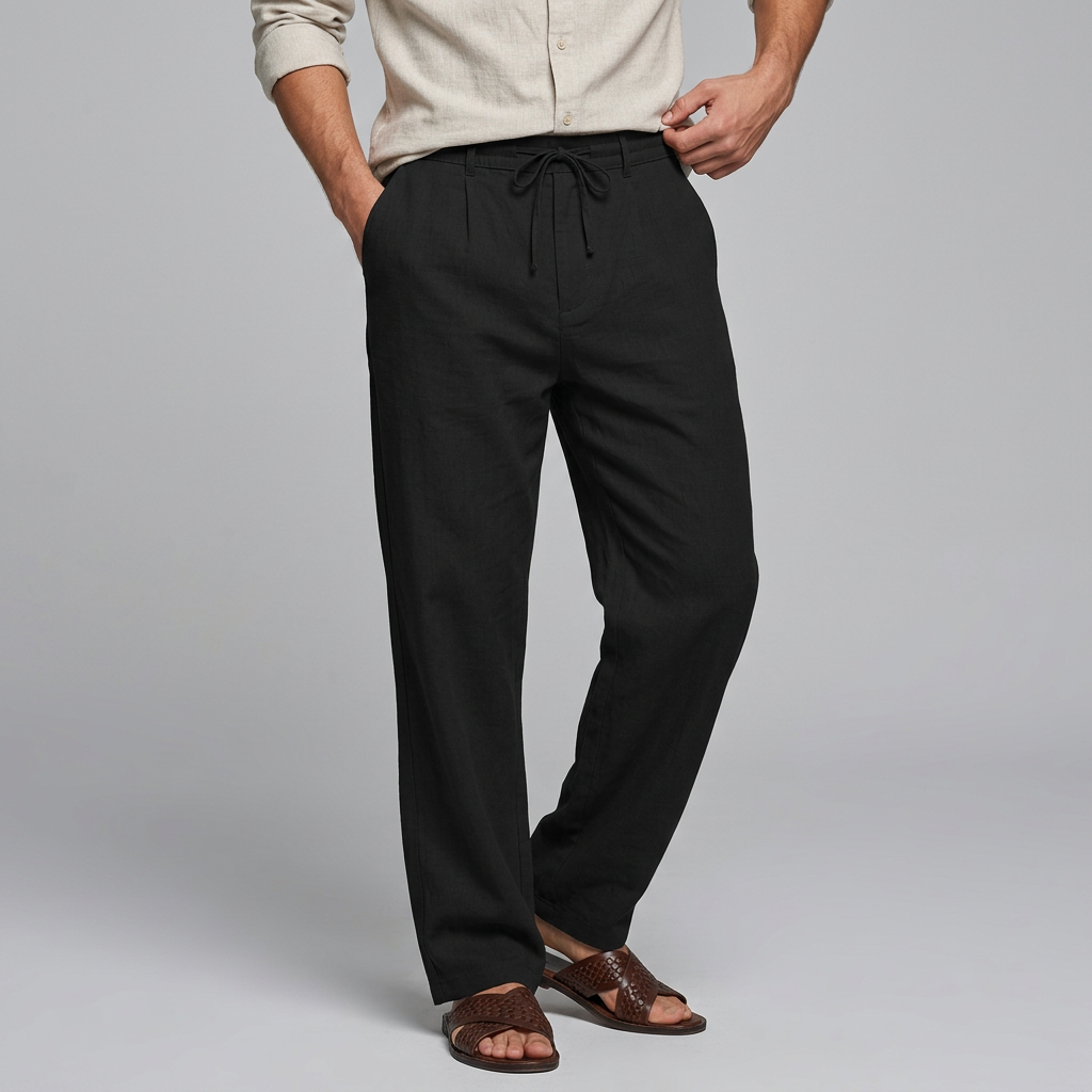 Men’s Drawstring Waist Trousers with Pleated Front