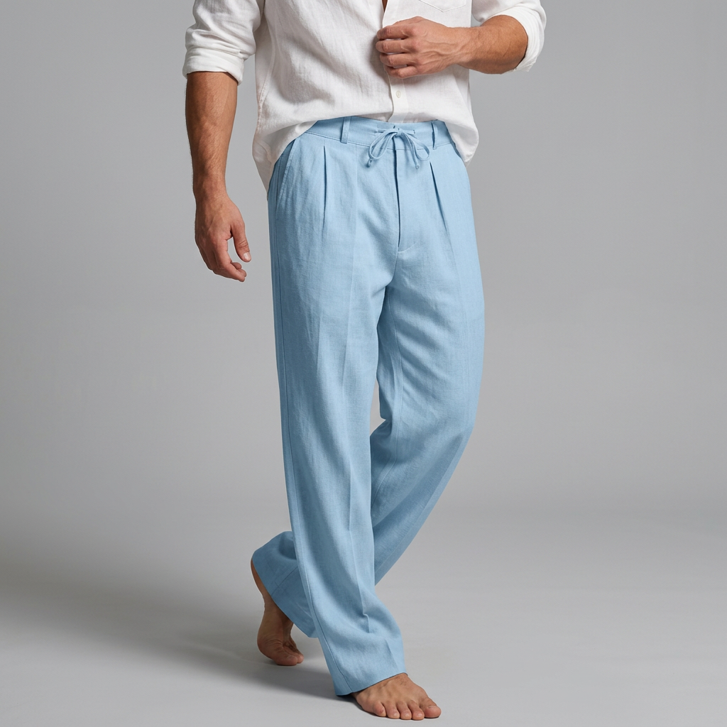 Men’s Drawstring Waist Trousers with Pleated Front