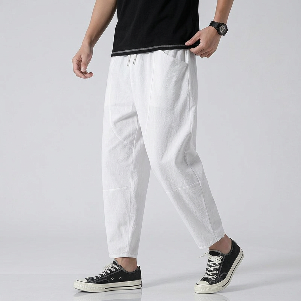 Men’s Elastic Waist Cropped Pants with Drawstring