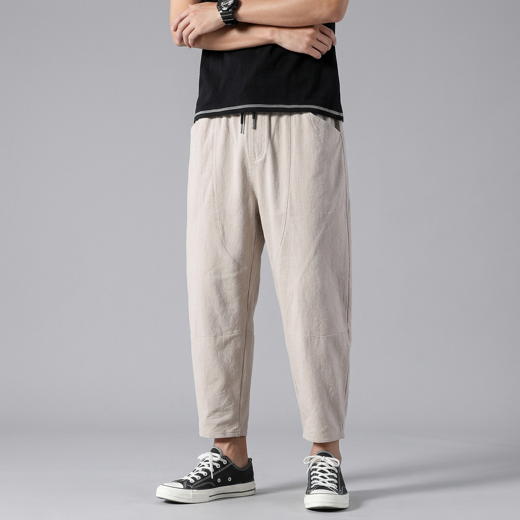 Men’s Elastic Waist Cropped Pants with Drawstring