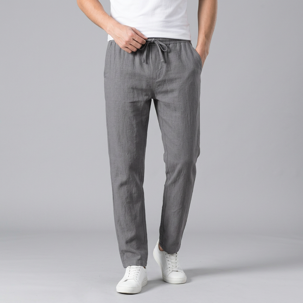 Men’s Elastic Waist Trousers with Drawstring and Side Pockets