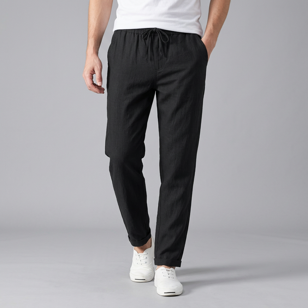Men’s Elastic Waist Trousers with Drawstring and Side Pockets