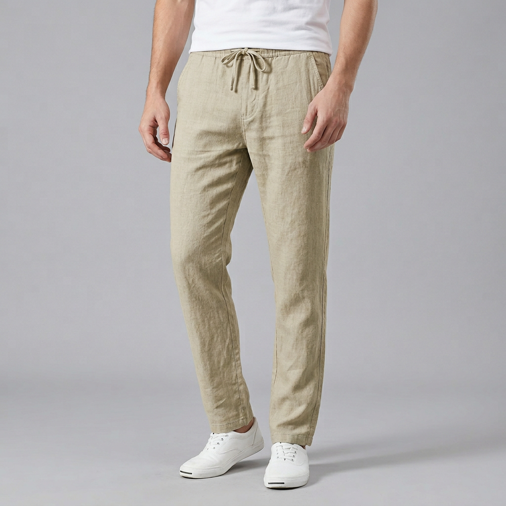 Men’s Elastic Waist Trousers with Drawstring and Side Pockets