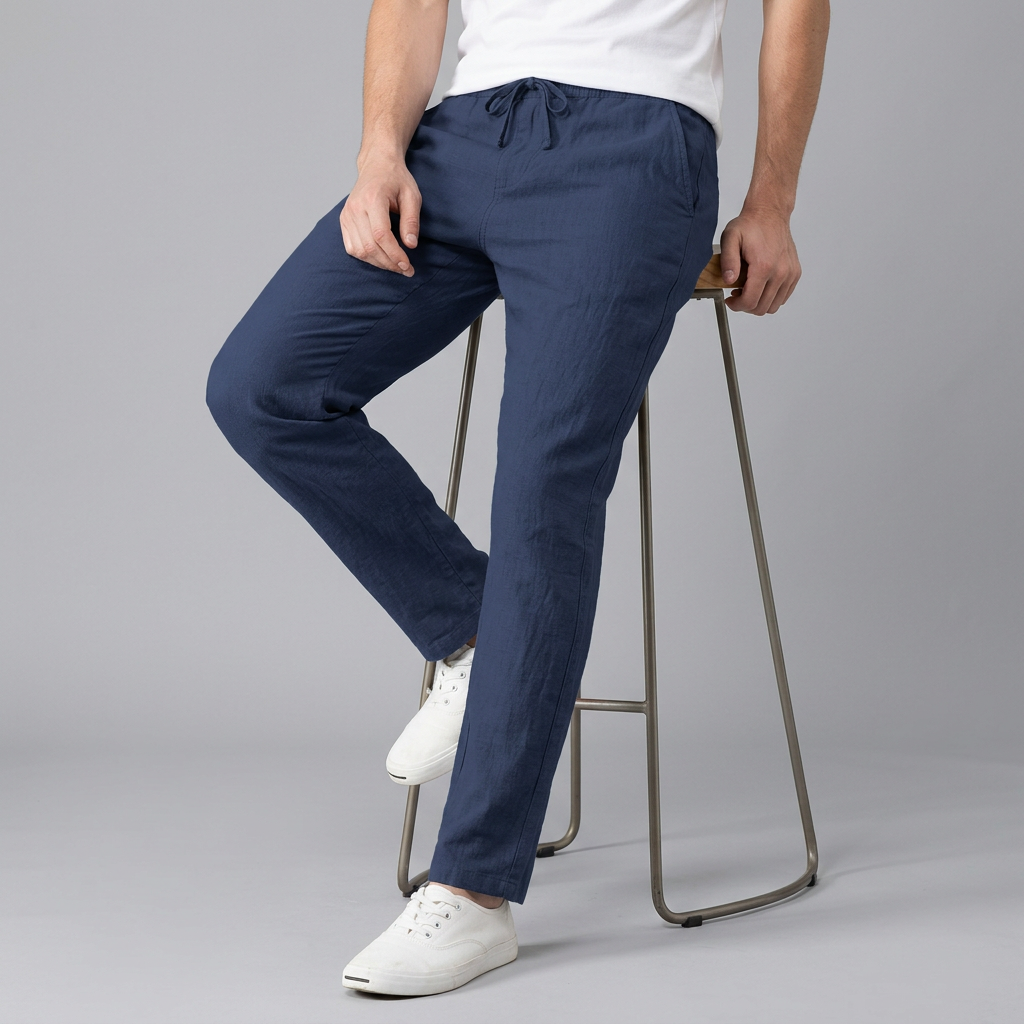 Men’s Elastic Waist Trousers with Drawstring and Side Pockets