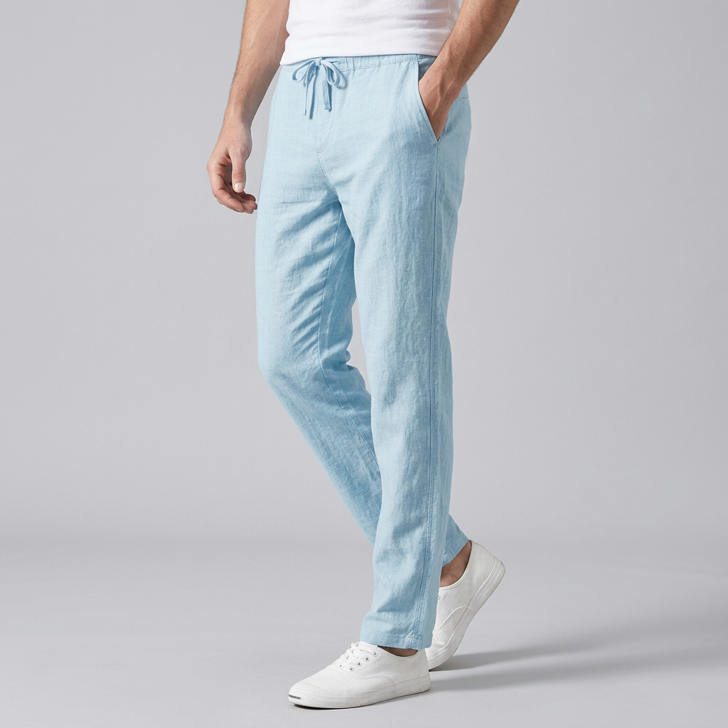 Men’s Elastic Waist Trousers with Drawstring and Side Pockets