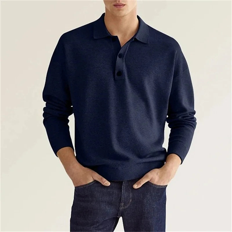 Men’s Long Sleeve Polo Shirt with Button Placket