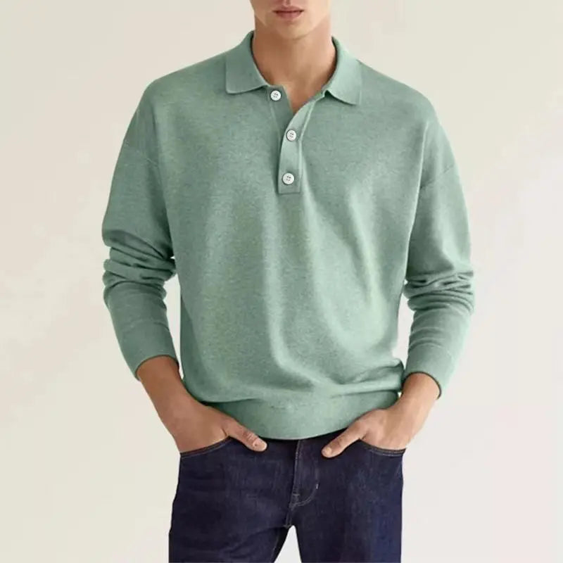 Men’s Long Sleeve Polo Shirt with Button Placket
