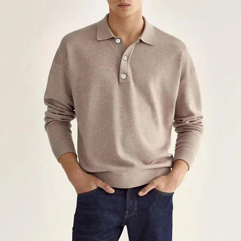 Men’s Long Sleeve Polo Shirt with Button Placket