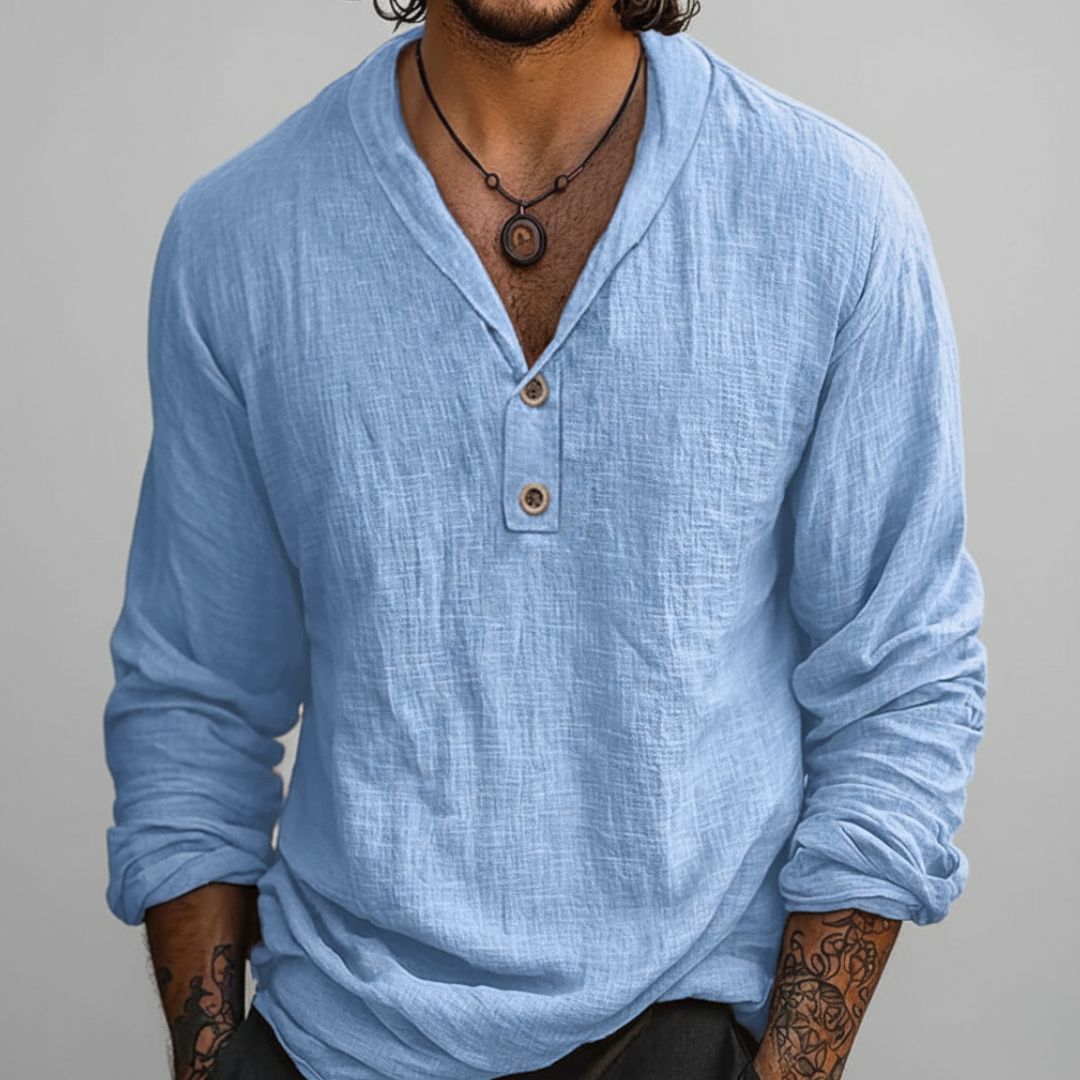 Men’s Long Sleeve Popover V-Neck Shirt