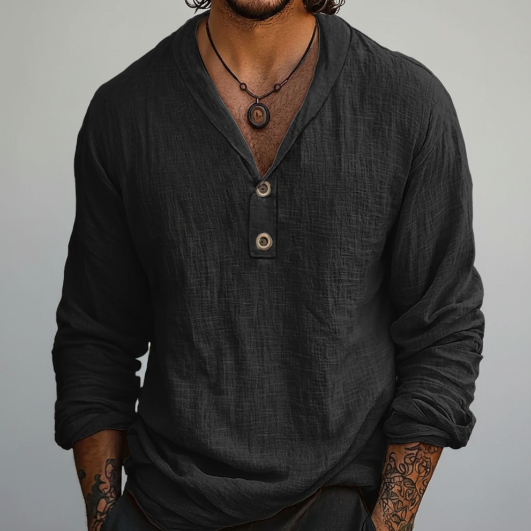 Men’s Long Sleeve Popover V-Neck Shirt