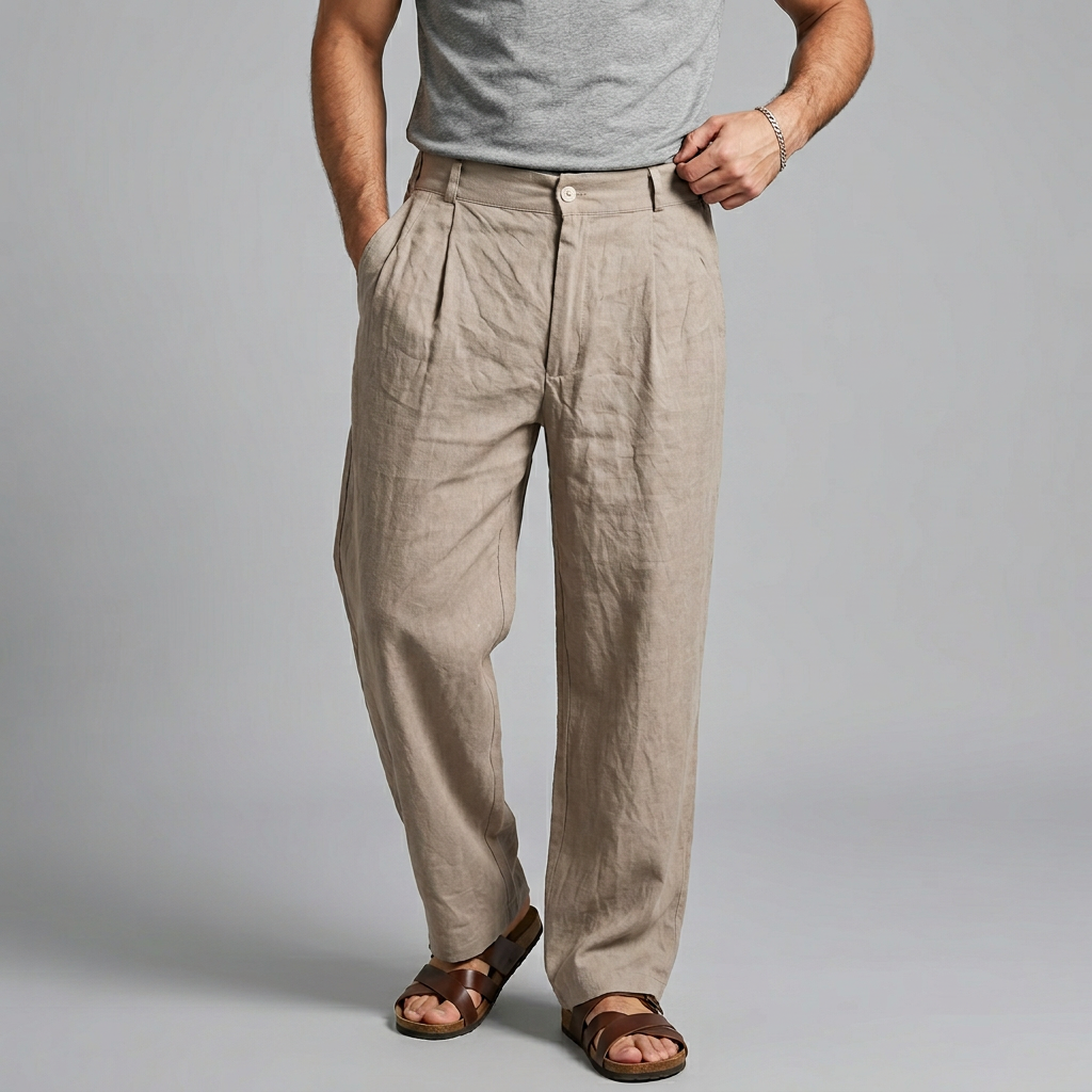 Men’s Wide-Leg Trousers with Button Waist
