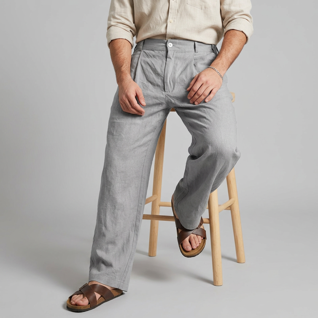 Men’s Wide-Leg Trousers with Button Waist