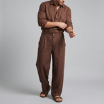 Wide-Leg Trousers with Button Waist