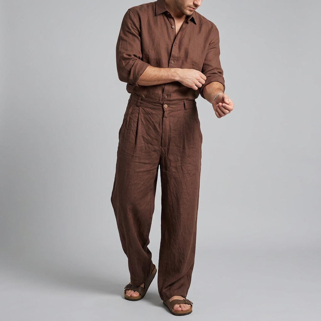 Men’s Wide-Leg Trousers with Button Waist