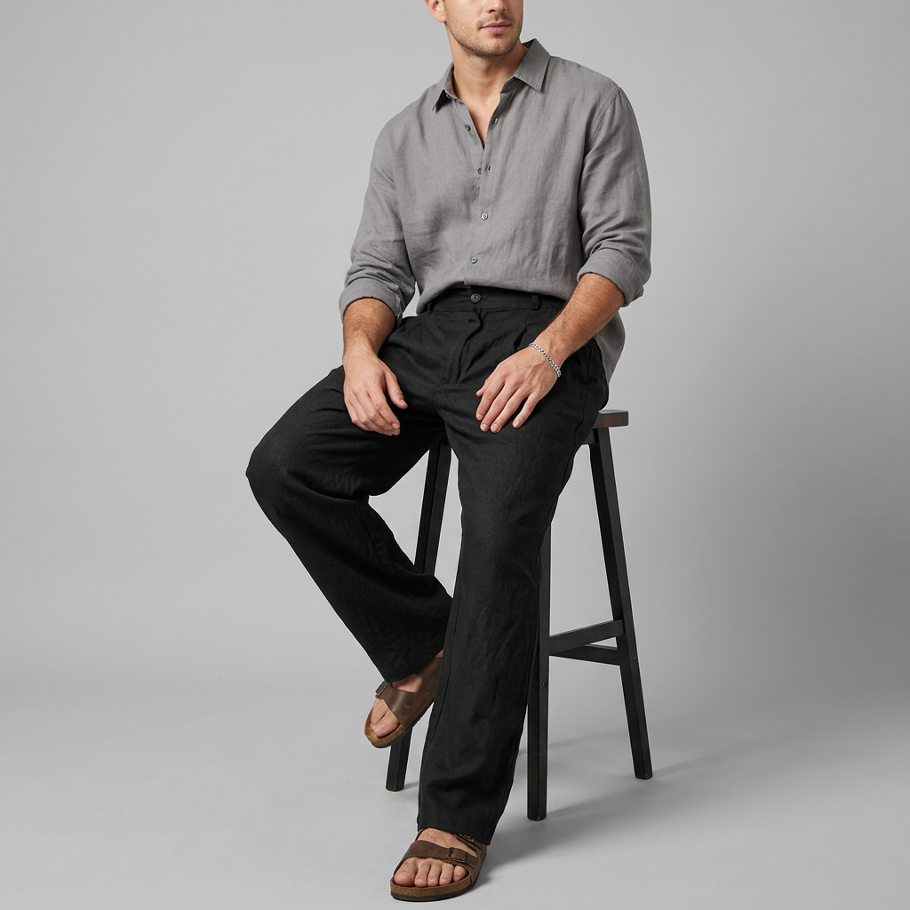 Men’s Wide-Leg Trousers with Button Waist