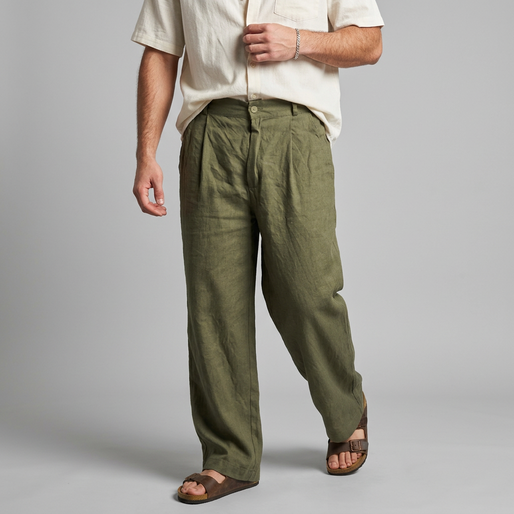 Men’s Wide-Leg Trousers with Button Waist