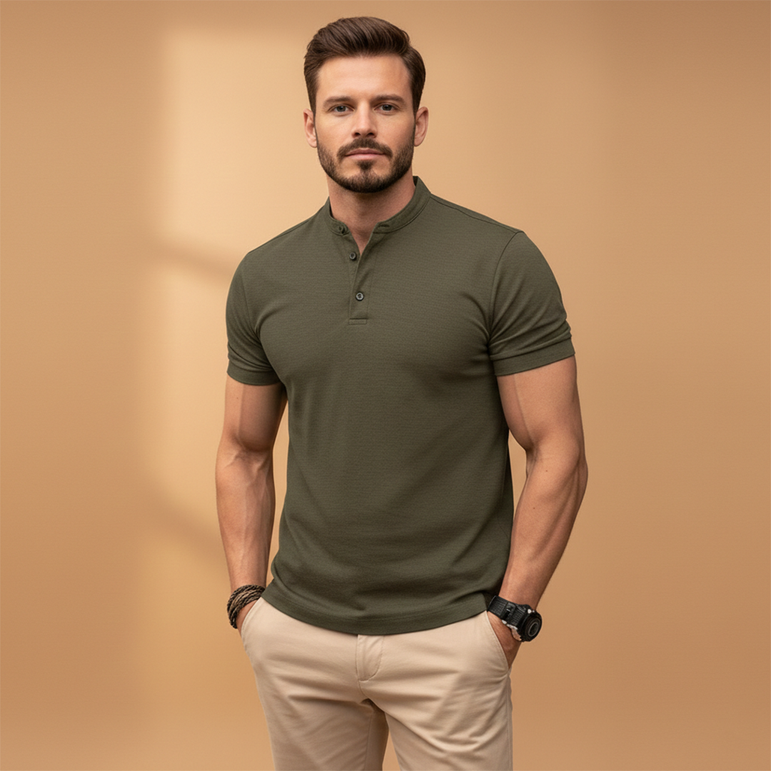 Men’s Polo Shirt with Button Collar and Fit