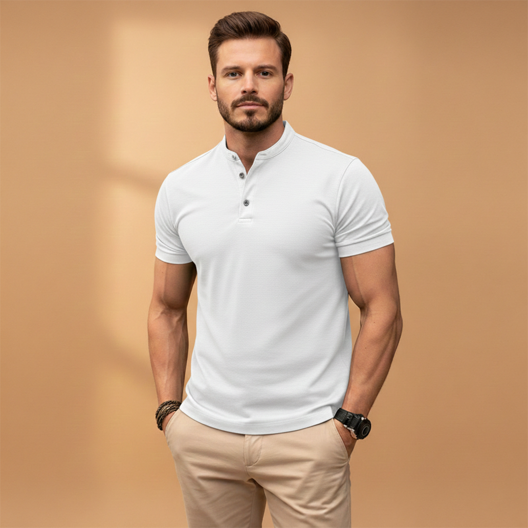 Men’s Polo Shirt with Button Collar and Fit