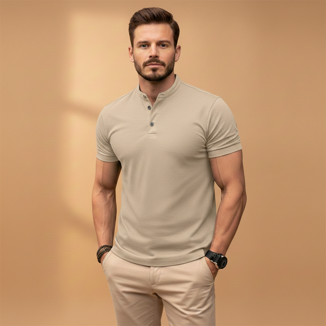 Men’s Polo Shirt with Button Collar and Fit