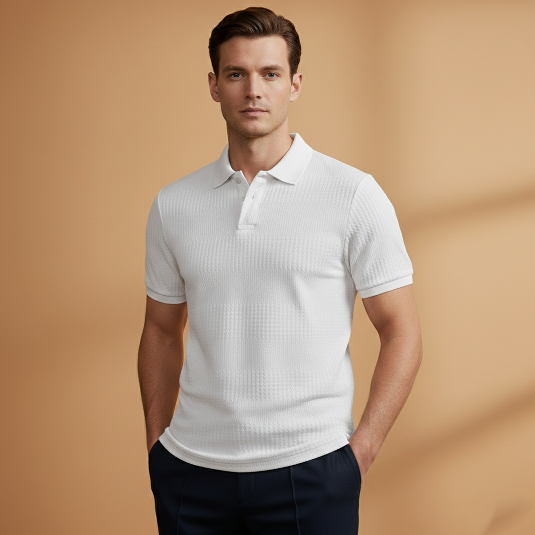 Men’s Polo Shirt with Buttoned Collar and Textured