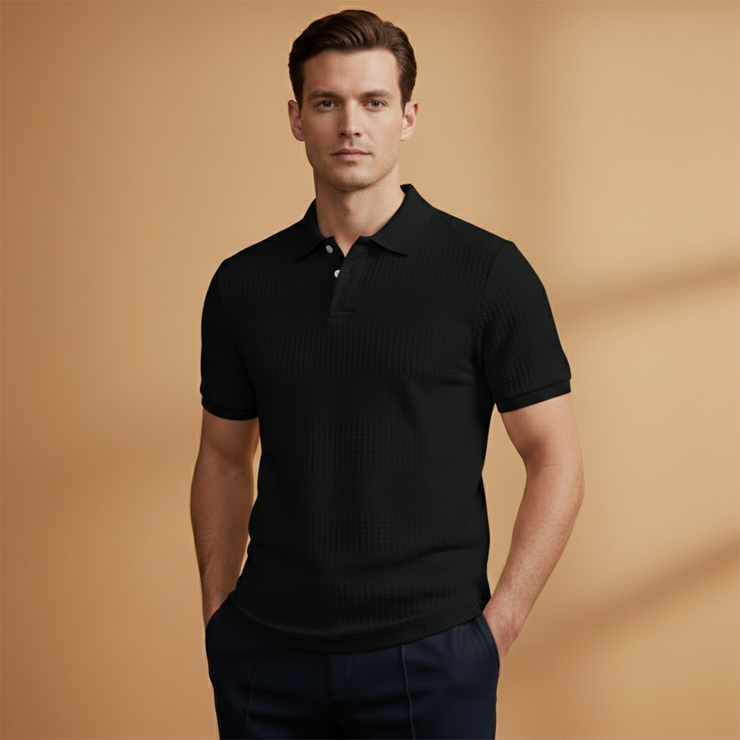 Men’s Polo Shirt with Buttoned Collar and Textured