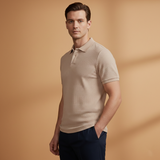 Polo Shirt with Buttoned Collar and Textured