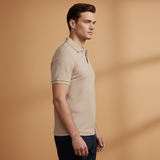 Polo Shirt with Buttoned Collar and Textured