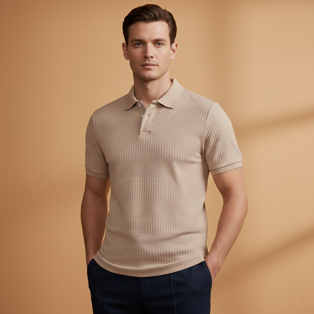 Men’s Polo Shirt with Buttoned Collar and Textured