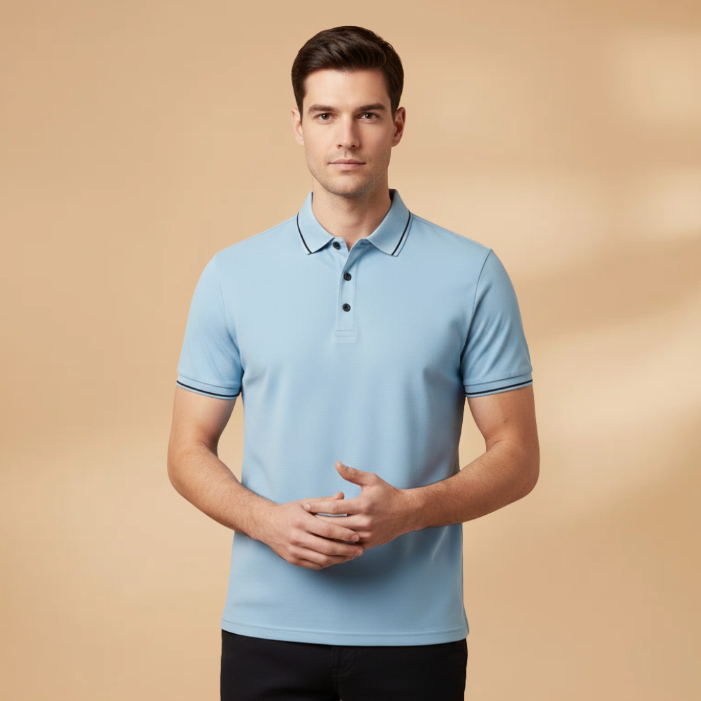 Men’s Polo Shirt with Contrast Trim and Short Sleeves