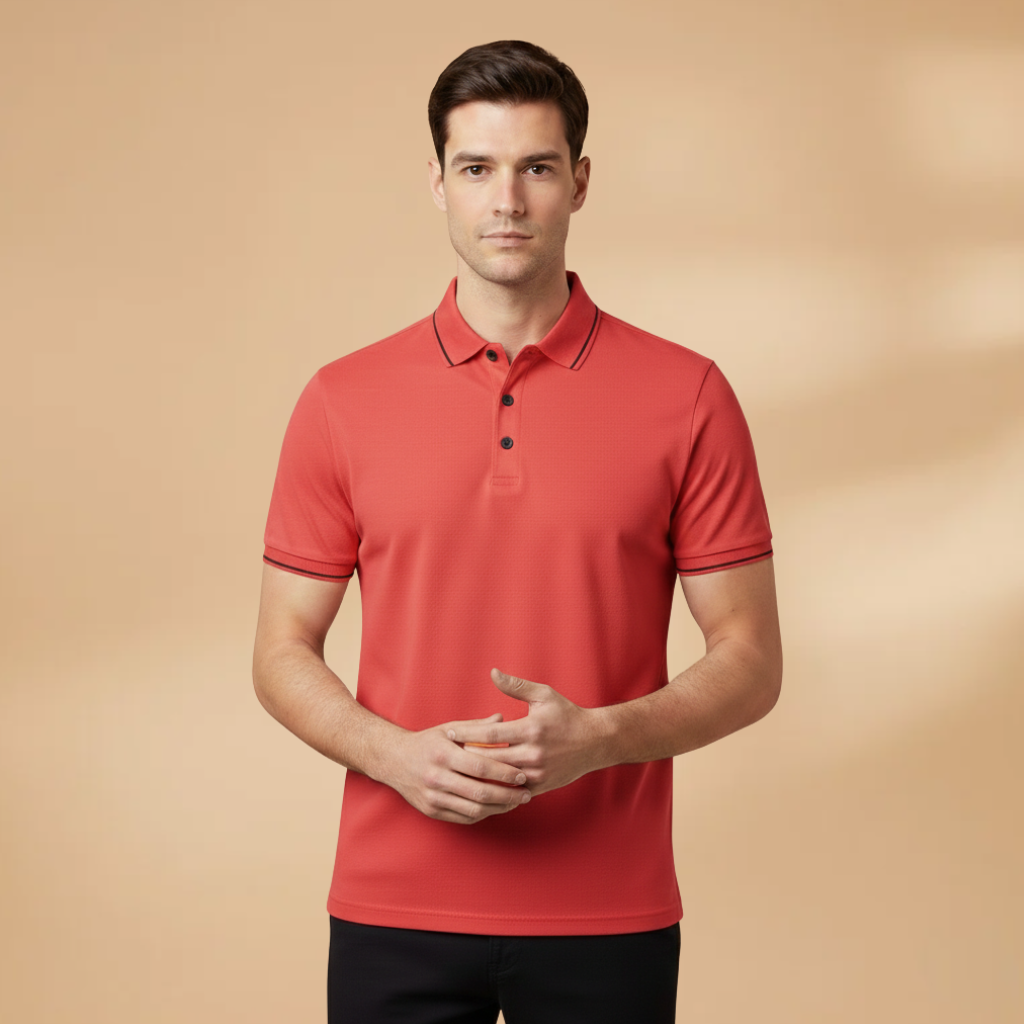 Men’s Polo Shirt with Contrast Trim and Short Sleeves