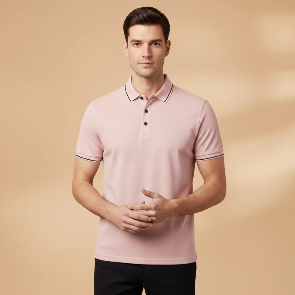 Men’s Polo Shirt with Contrast Trim and Short Sleeves