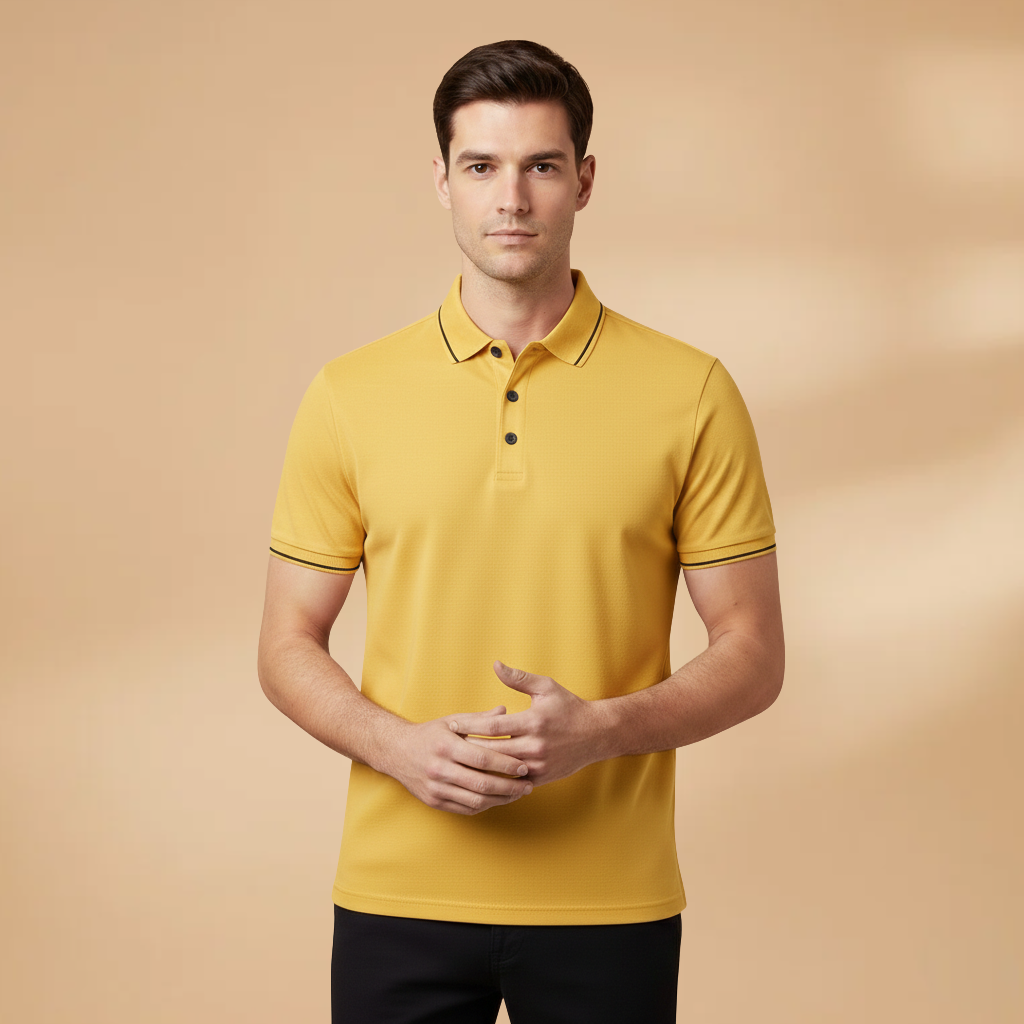 Men’s Polo Shirt with Contrast Trim and Short Sleeves