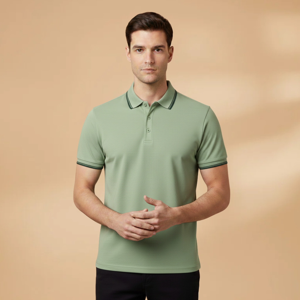 Men’s Polo Shirt with Contrast Trim and Short Sleeves