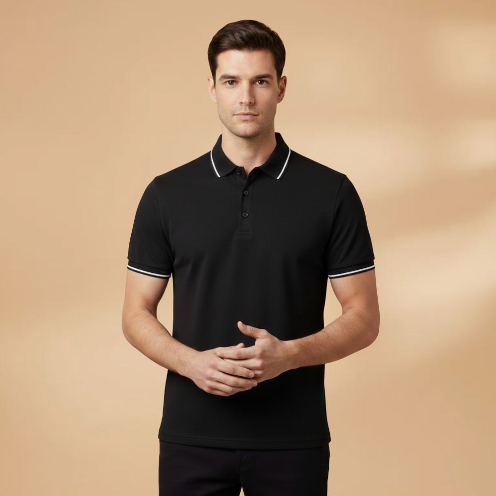 Men’s Polo Shirt with Contrast Trim and Short Sleeves