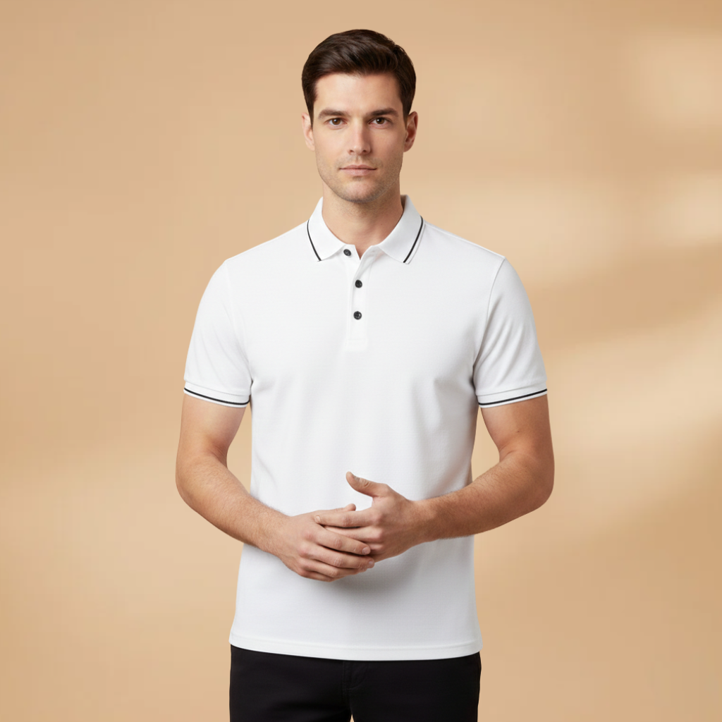 Men’s Polo Shirt with Contrast Trim and Short Sleeves