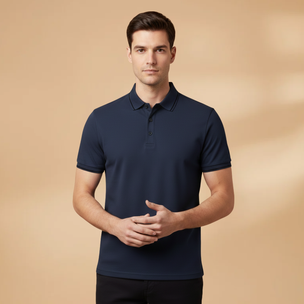 Men’s Polo Shirt with Contrast Trim and Short Sleeves