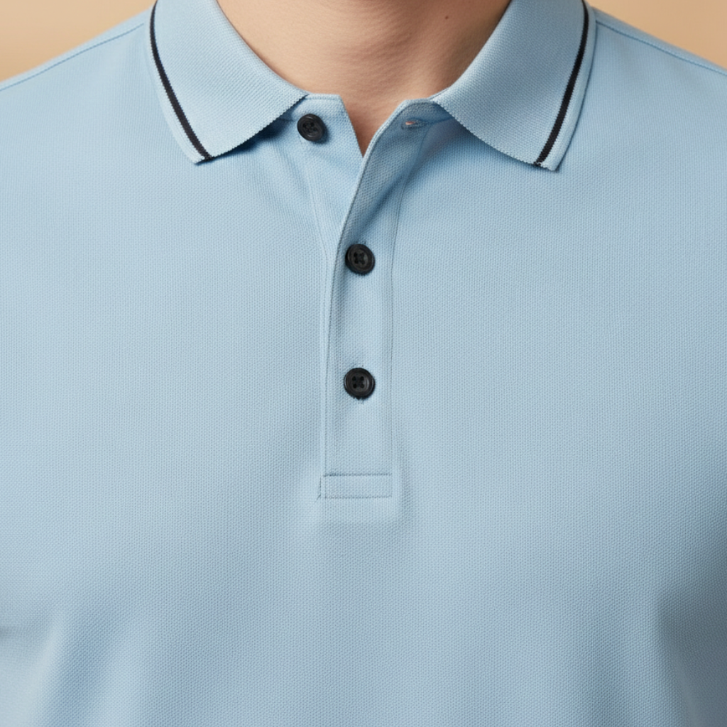 Polo Shirt with Contrast Trim and Short Sleeves