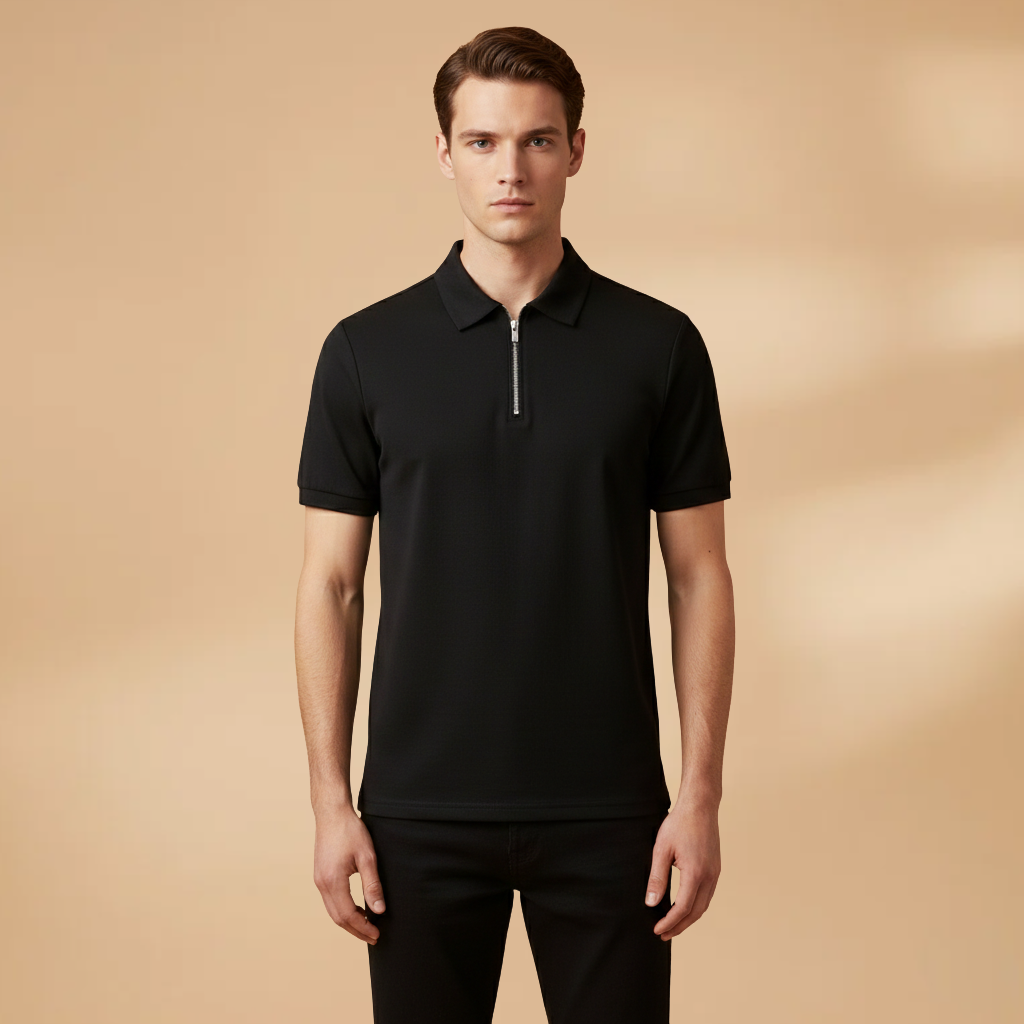 Tommy Men’s Polo Shirt with Zipper and Slim Fit Design