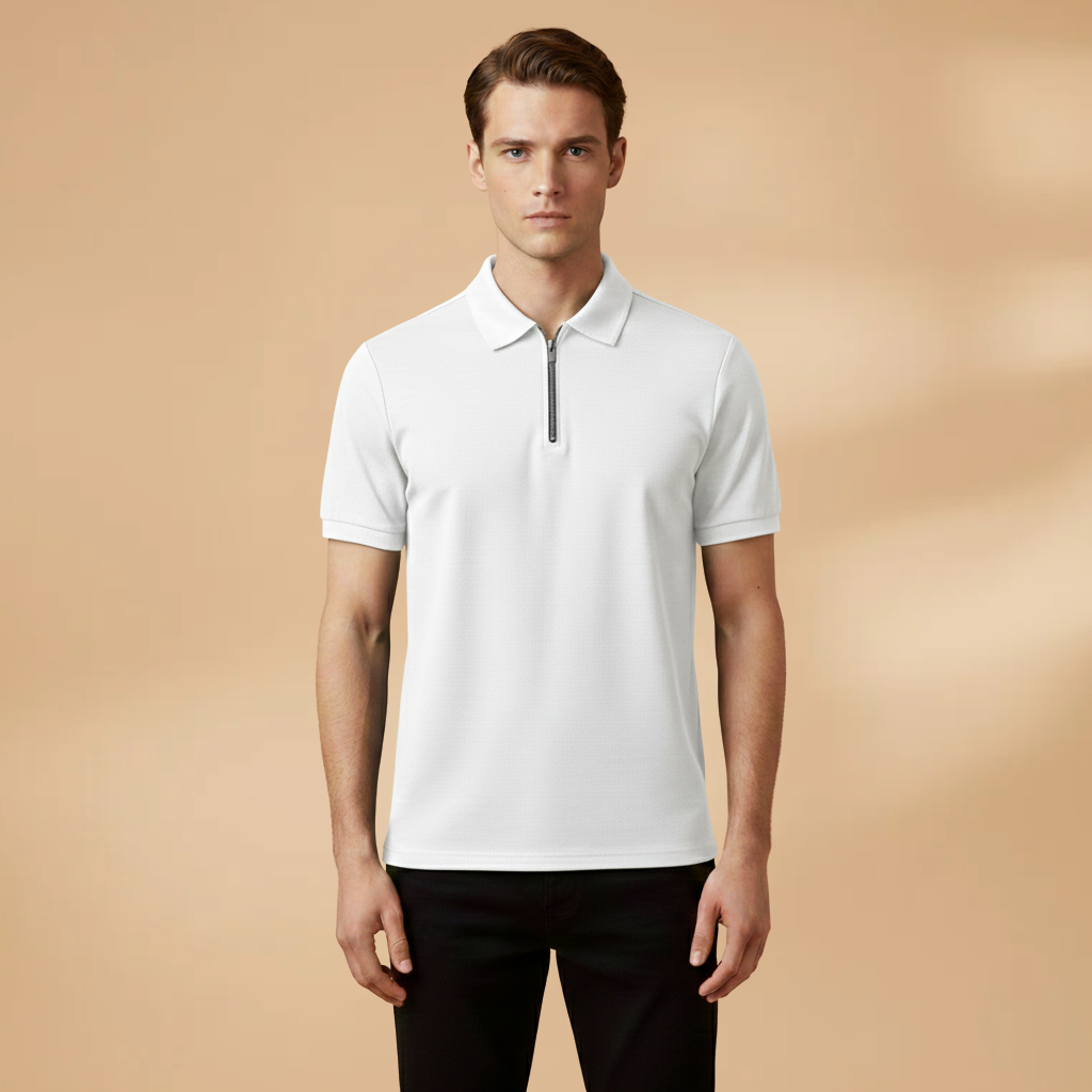 Tommy Men’s Polo Shirt with Zipper and Slim Fit Design