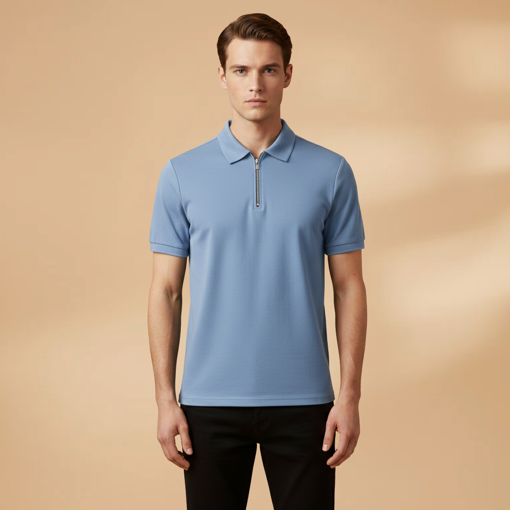Tommy Men’s Polo Shirt with Zipper and Slim Fit Design