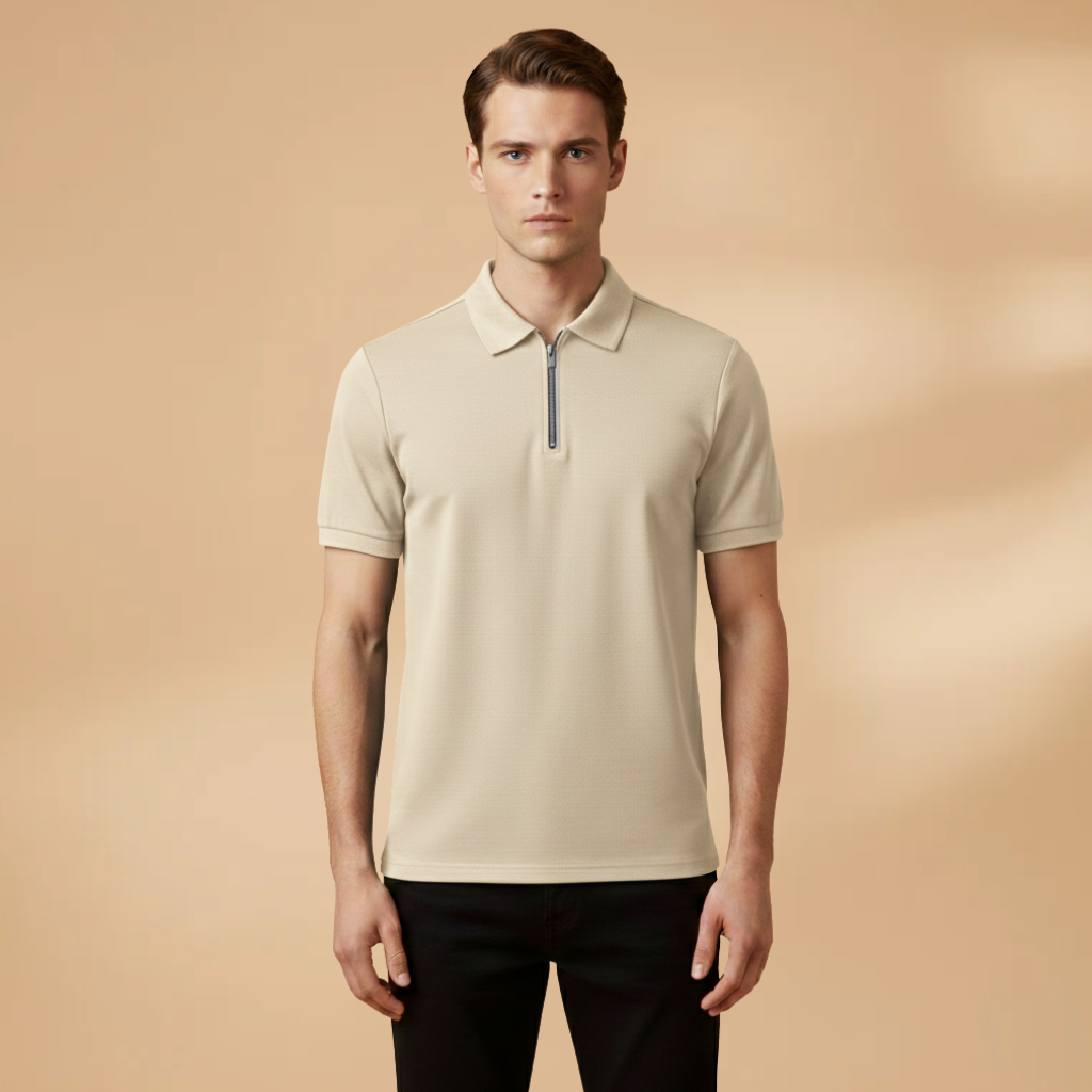 Tommy Men’s Polo Shirt with Zipper and Slim Fit Design