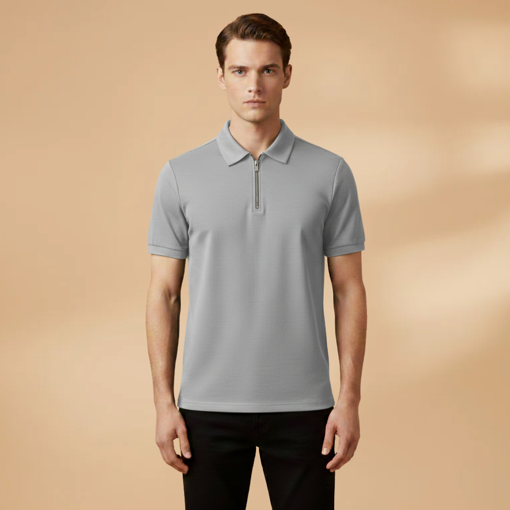 Tommy Men’s Polo Shirt with Zipper and Slim Fit Design