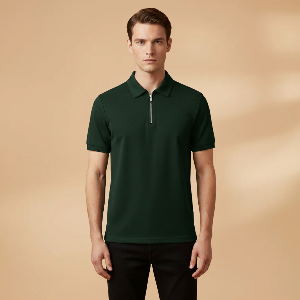 Tommy Men’s Polo Shirt with Zipper and Slim Fit Design