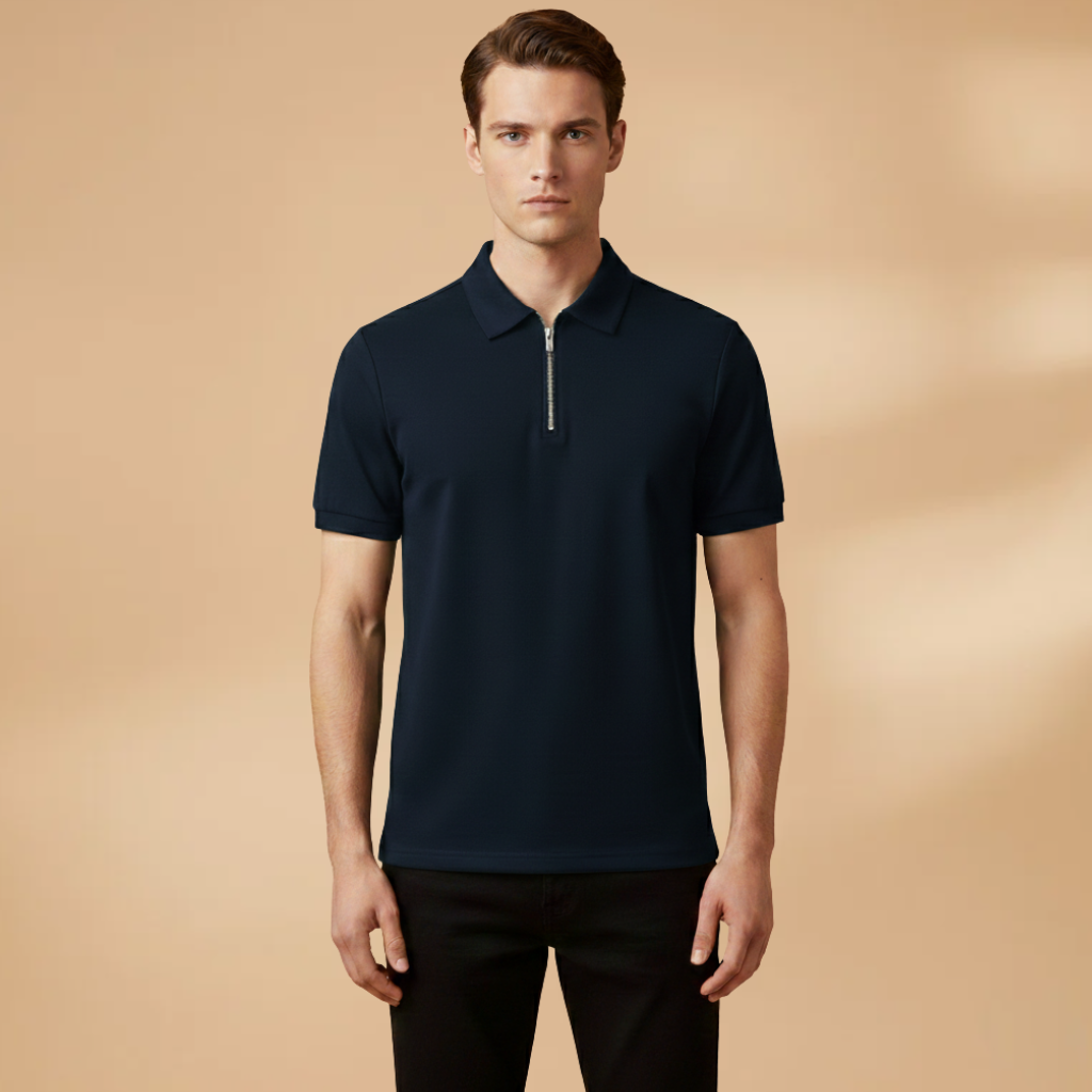 Tommy Men’s Polo Shirt with Zipper and Slim Fit Design