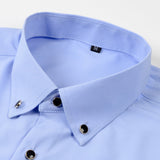 Long Sleeve Dress Shirt with Faux Gemstone Metal Rim Buttons