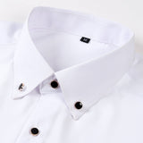 Long Sleeve Dress Shirt with Faux Gemstone Metal Rim Buttons