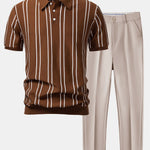 Striped Knitted Polo Shirt & Slim Fit Tapered Trousers Set