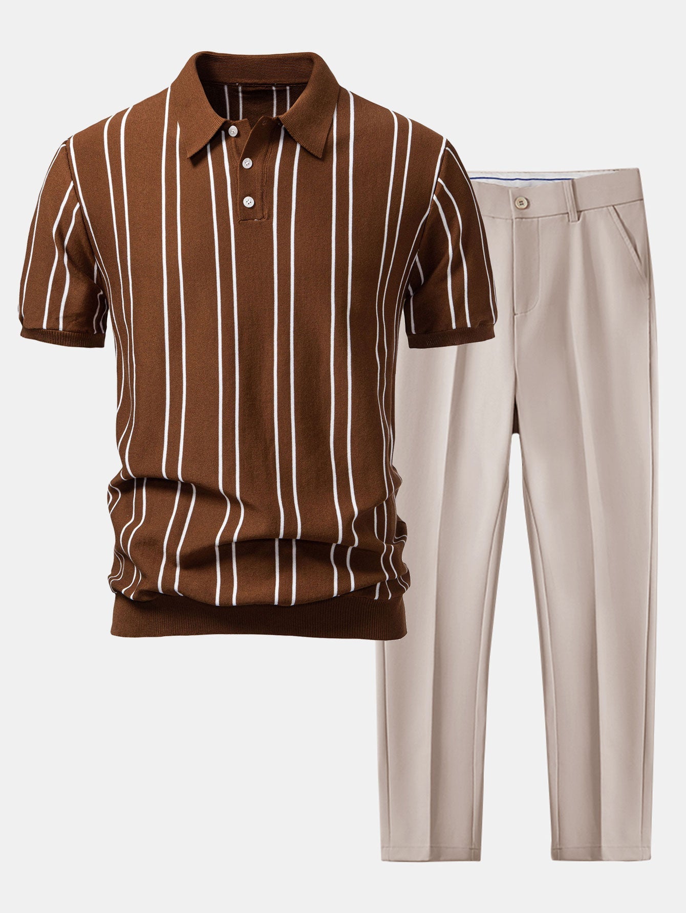 Striped Knitted Polo Shirt & Slim Fit Tapered Trousers Set