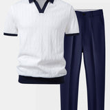 Contrast Geometry Jacquard Knit Polo & Slim Fit Tapered Trousers Set